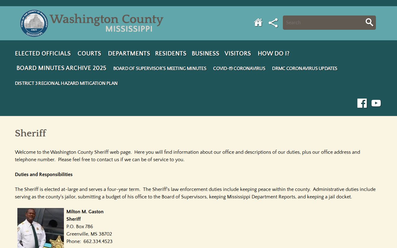 Washington County Sheriff official contact page